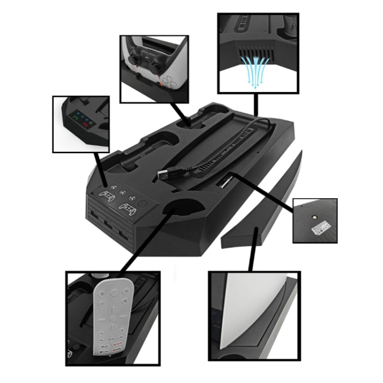 For PS5 DE/UHD 2 In 1 Handheld Console Cooling Stand Fan Base(Black) by bashfashion