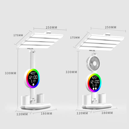 4 Heads Horizontal LED Eye-Care Table Lamp Children Study Desktop Reading Light With Pen Holder, Style: Fan Clock Rechargeable 2000mAh by bashfashion