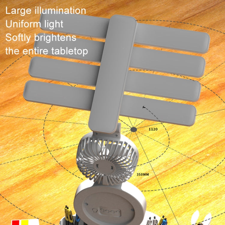 4 Heads Horizontal LED Eye-Care Table Lamp Children Study Desktop Reading Light With Pen Holder, Style: Fan Clock Rechargeable 2000mAh by bashfashion