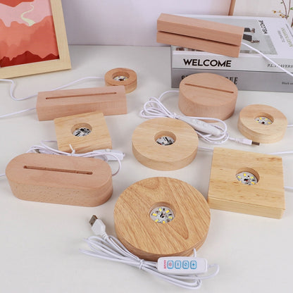LED Light Solid Wood Luminous Base for Resin Art Acrylic Glass Lights Rectangular 30cm(Three-color Light) by bashfashion