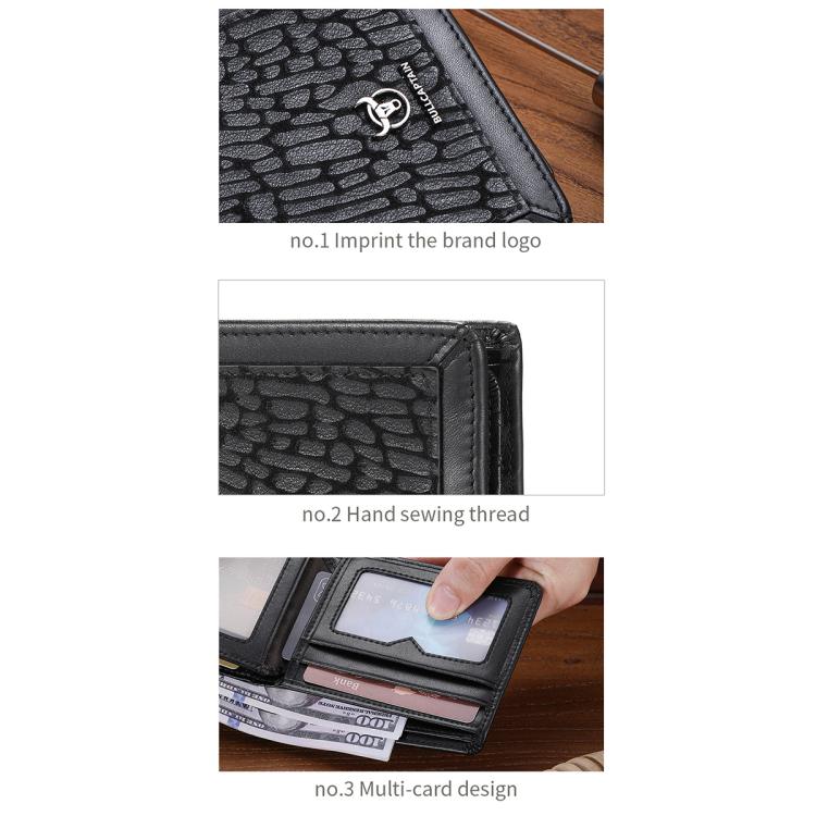 BULL CAPTAIN 07 RFID Anti-theft Top-layer Cowhide Multiple Card Slots Wallet(Black Cross Print) by BULL CAPTAIN