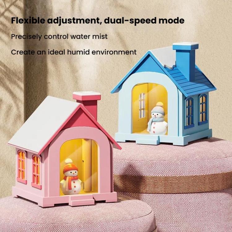 500ML Portable Mini Snow House Humidifier USB Desktop Snowman Colorful Ambient Light Air Humidifiers, Size: Plug-in(Blue) by bashfashion