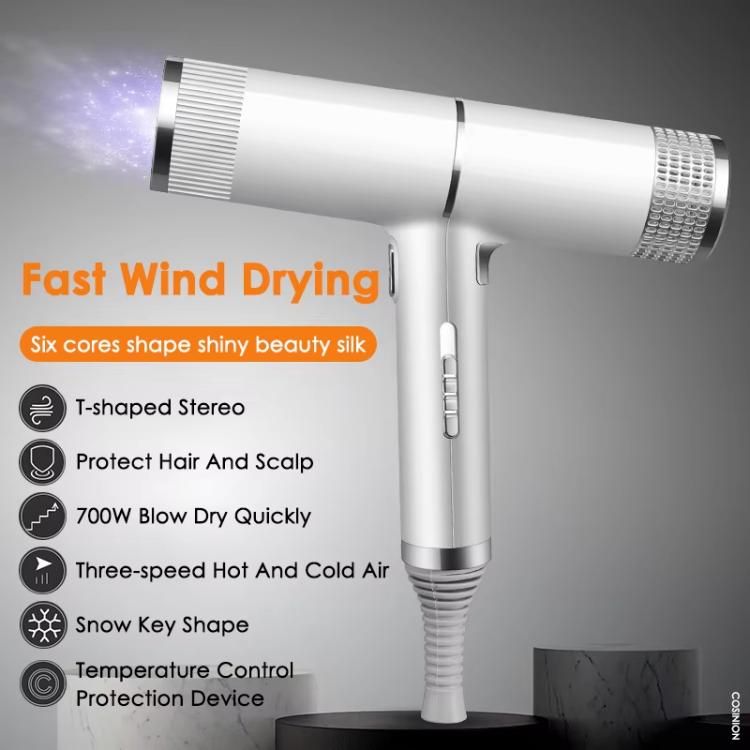 T-Shaped Hair Dryer with Smart Inverter Technology High-Power Blow Dryer for Home & Salon Use EU Plug With 3 Nozzles(White) by bashfashion