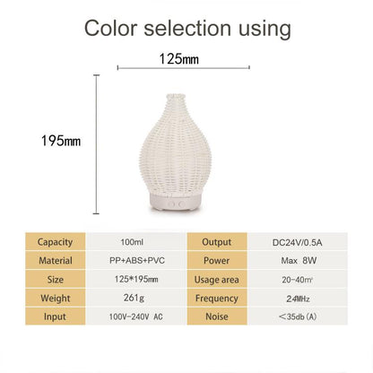 5V USB 100ML Hollow Rattan Ultrasonic Humidifier & Aromatherapy Diffuser with 7-Color LED Lights(Black) by bashfashion