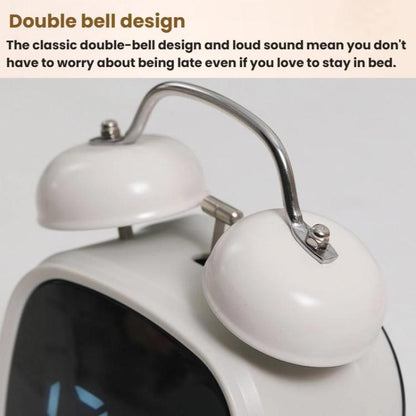 Loud Metal Powerful Ringing Clock LED Multifunction Clock, Color: White Shell Green Light by bashfashion